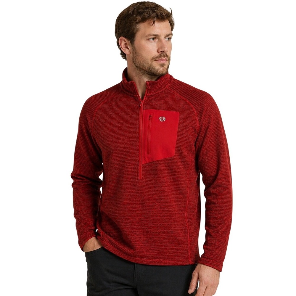 Mountain Hardwear Men's XL 3/4 Zip Fun Pullover‎ Red Tech Grid NEW with Tags